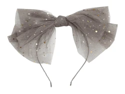 קשת פפיון  מבד טול בצבע אפור עם נצנצים