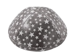 כיפה עור אפור כוכבים לבנים