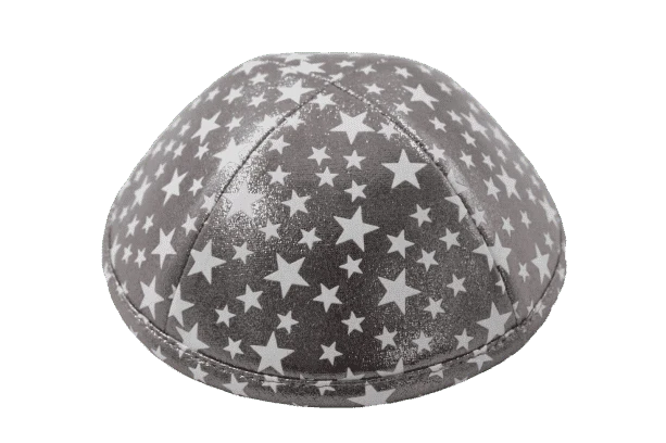 כיפה עור אפור כוכבים לבנים