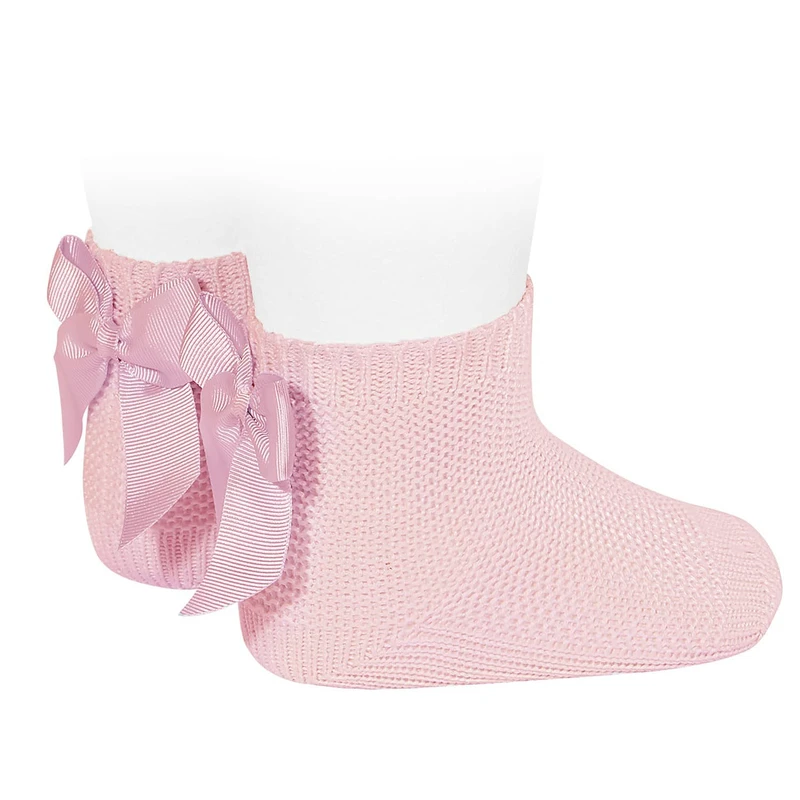 גרב סרוגה קצרה פפיון אחורי - ורוד בייבי