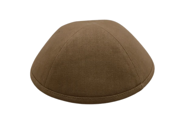 כיפה מבד פשתן צבע קאמל