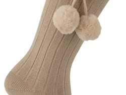 גרב ברך עם דוגמא בשילוב פונפונים צבע בז'