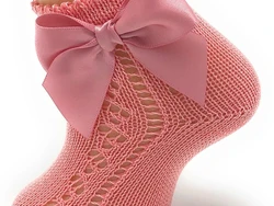 גרב קצרה מחוררת עם פפיון בצד צבע ורוד