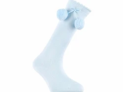 גרב ברך בשילוב פונפונים צבע תכלת