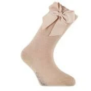 גרב ברך עם פפיון בצד צבע קאמל