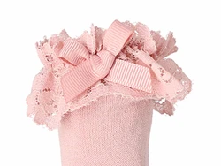 גרב ברך סיומת תחרה צבע ורוד עתיק