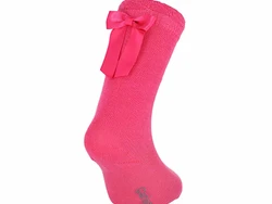 גרב כותנה עם פפיון צבע ורוד פוקסיה