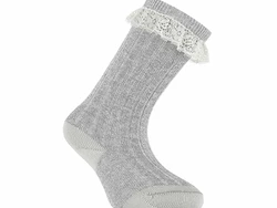 גרב ברך סיומת תחרה צבע כסף נצנצים