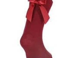 גרב כותנה עם פפיון בצבע בורדו