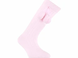 גרב ברך עם דוגמא בשילוב פונפונים צבע ורוד בייבי