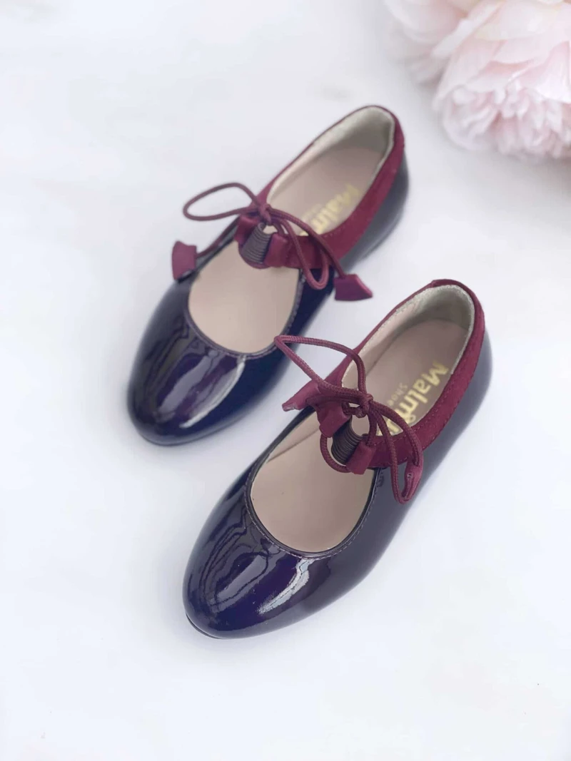 נעל בלרינה צבע בורדו עם קשירה – תמונה 2