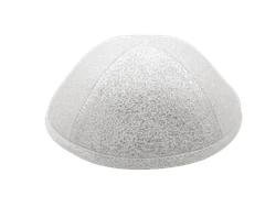 כיפה מבד ברוקד צבע לבן נצנצים כסף