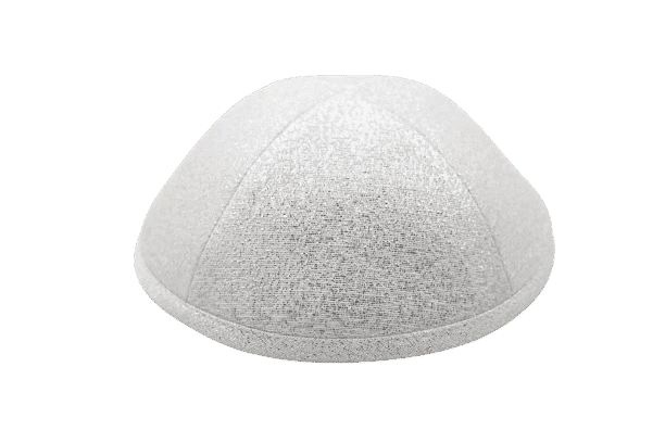 כיפה מבד ברוקד צבע לבן נצנצים כסף