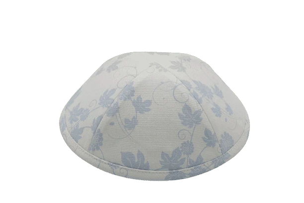 כיפה צבע לבן הדפסי פרחים בצבע תכלת