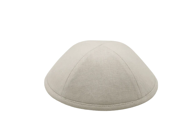 כיפה מבד פשתן צבע אבן