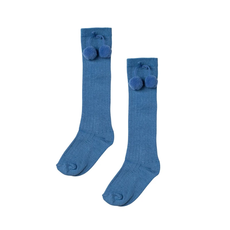 גרב ברך עם דוגמא בשילוב פונפונים צבע פטרול