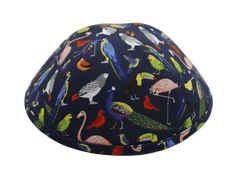 כיפה רקע כחול הדפס תוכים