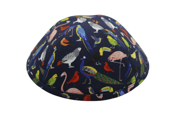 כיפה רקע כחול הדפס תוכים