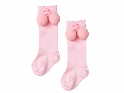 גרב ברך בשילוב פונפונים צבע ורוד