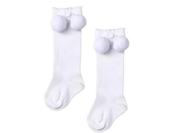 גרב ברך בשילוב פונפונים צבע לבן