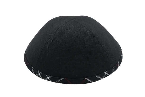 כיפה מבד פשתן שחור סרט סקוטי