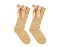 גרב ברך מחוררת צבע זהב עם פפיון