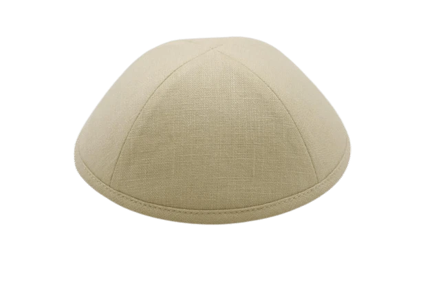כיפה מבד פשתן צבע בז'