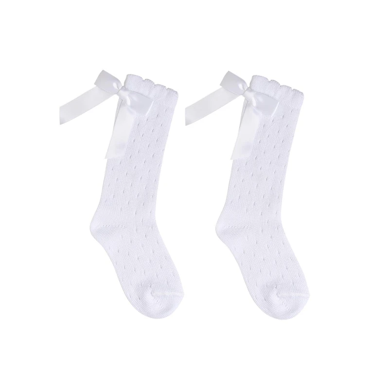 גרב ברך מחוררת צבע לבן עם פפיון