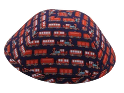 כיפה צבע כחול הדפסי רכבות