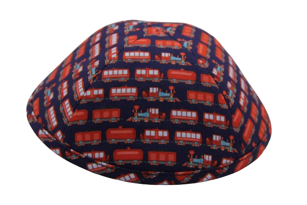 כיפה צבע כחול הדפסי רכבות