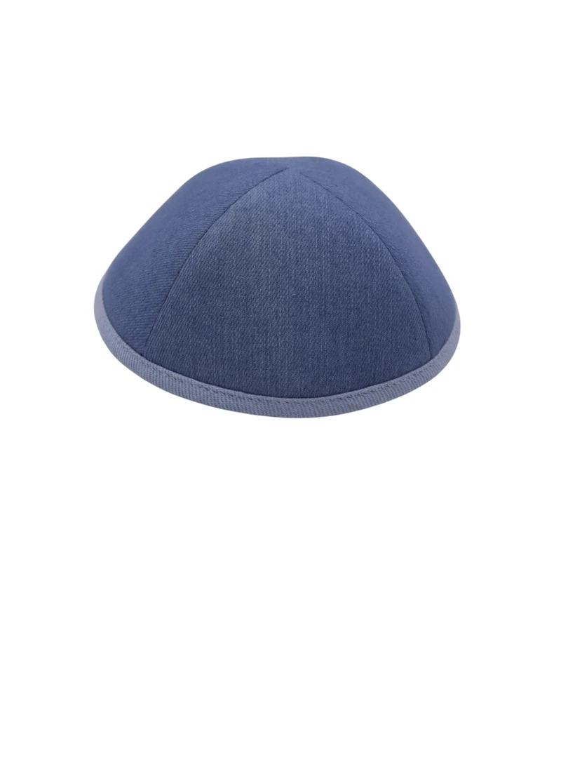 כיפה מבד גינס צבע כחול סרט תכלת