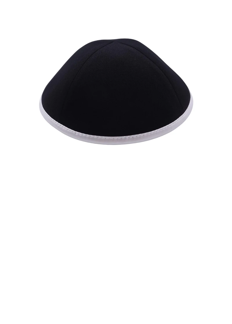 כיפה מבד כותנה צבע שחור סרט כסף